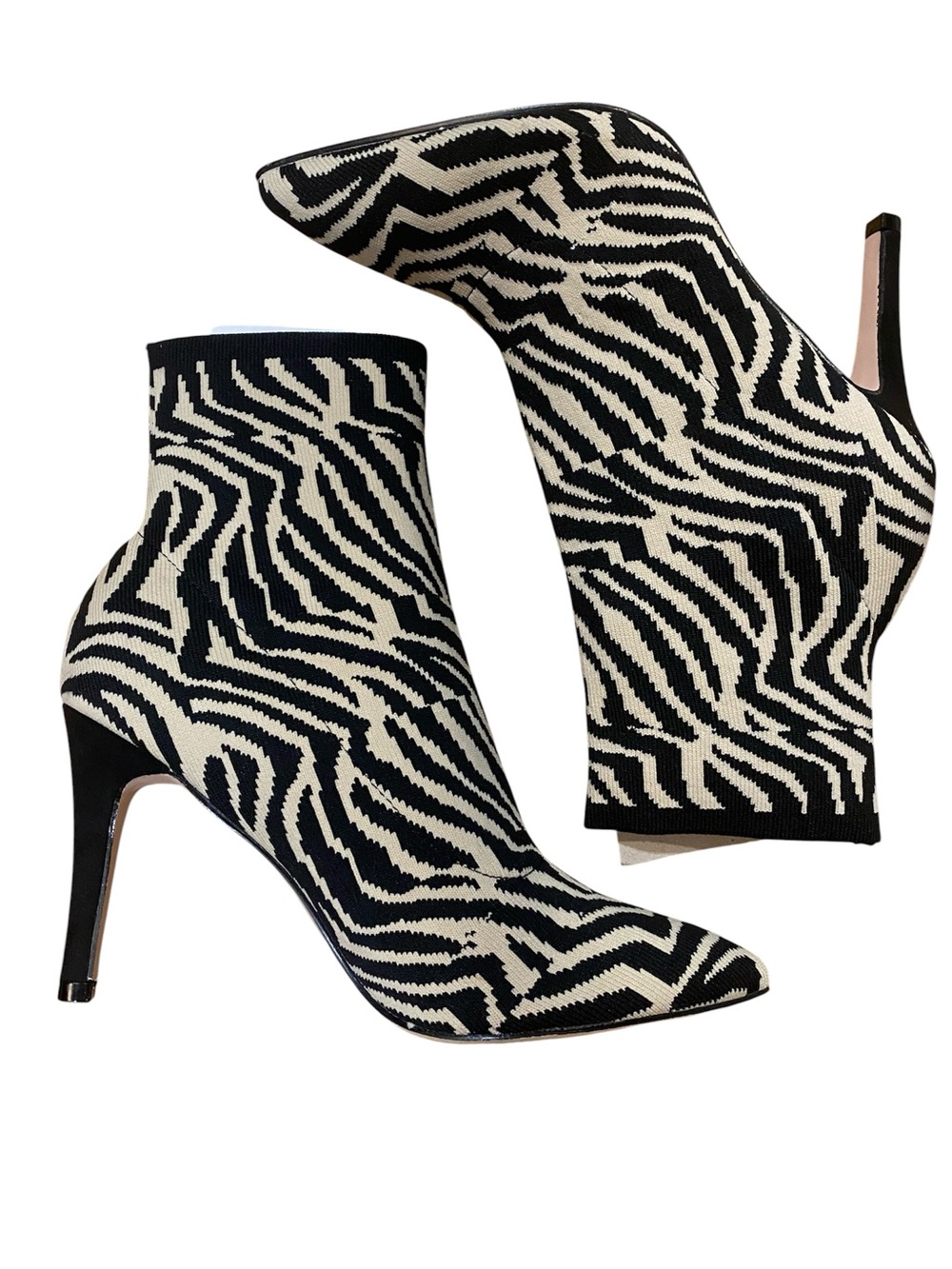 MIA Knit Zebra Print Mid Calf Heeled Boots